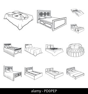 Different beds outline icons in set collection for design. Furniture for sleeping vector isometric symbol stock  illustration. Stock Vector