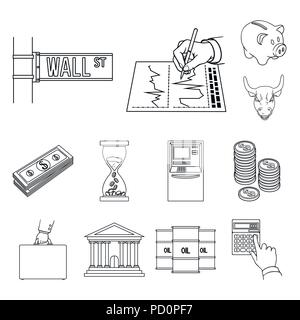 Money and Finance outline icons in set collection for design. Business and Success vector symbol stock  illustration. Stock Vector