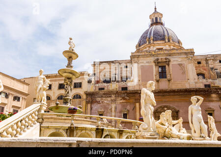 The Praetorian Fountain (Italian: Fontana Pretoria) is a monumental fountain of Palermo, Sicily Stock Photo