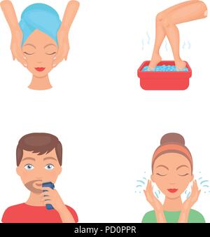 Face massage, foot bath, shaving, face washing. Skin Care set collection icons in cartoon style vector symbol stock illustration . Stock Vector