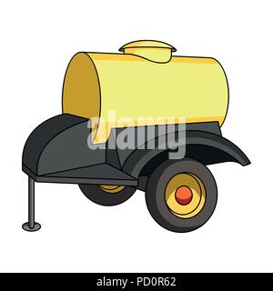 Black trailer on wheels with yellow barrel. Agricultural machinery for watering plants.Agricultural Machinery single icon in cartoon style vector symb Stock Vector