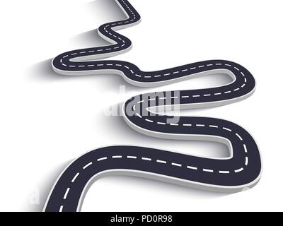 Winding Road on a White Isolated Background. Road way location infographic template with pin pointer. Vector EPS 10 Stock Vector