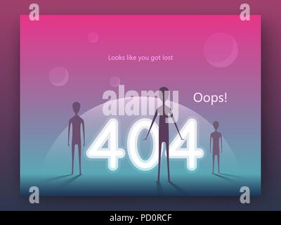 Error 404 page concept. Arrival of aliens on Earth in a modern flat style. Template for web page. Vector EPS 10 Stock Vector