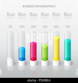 Modern abstract 3D cylindrical infographic template with six steps options. Business percentage graph template. Vector EPS 10 Stock Vector