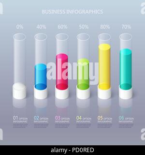 Modern abstract 3D cylindrical infographic template with six steps options. Business percentage graph template. Vector EPS 10 Stock Vector
