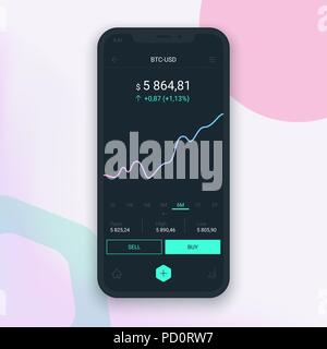 Clean Mobile UI Design Concept. Trendy Mobile Banking. Cryptocurrency Technology. Bitcoin Exchange. Trading Business Application. Vector EPS 10 Stock Vector