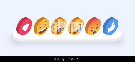 Abstract Isometric Set of Emoticons. Emoji flat style icons on white background. Vector EPS 10 Stock Vector