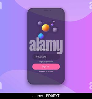 Sign In Screen. Clean Mobile UI Design Concept. Login Application with Password Form Window. Trendy Holographic Gradients Shapes. Vector EPS 10 Stock Vector