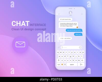 Chat Interface Application with Dialogue window. Clean Mobile UI Design Concept. Sms Messenger. Flat Web Icons. Vector EPS 10 Stock Vector