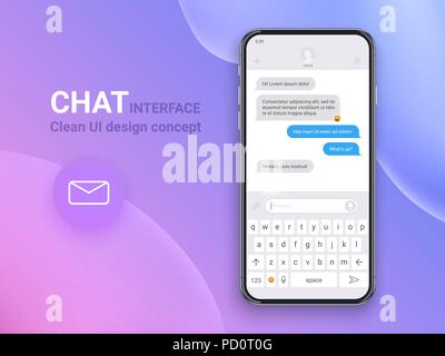 Chat Interface Application with Dialogue window. Clean Mobile UI Design Concept. Sms Messenger. Flat Web Icons. Vector EPS 10 Stock Vector