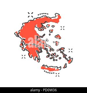 Vector cartoon Greece map icon in comic style. Greece sign illustration pictogram. Cartography map business splash effect concept. Stock Vector