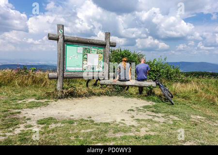 Tourists on a trip, Velka Javorina, Bilé Karpaty Mountains, Czech-Slovakian border Czech Republic hike Stock Photo