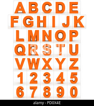 letters and numbers 3d orange isolated on white - 3d rendering Stock Photo