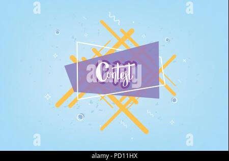 Contest card with geometric composition. Retro banner with handwritten text. Quiz horizontal flyer with decoration.Vector illustration. Stock Vector