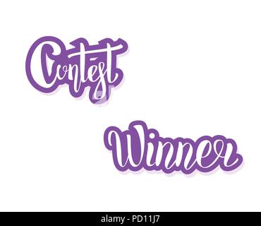 Contest and Winner card for social media network. Set of handwritten stickers lettering isolated. Vector illustration. Stock Vector