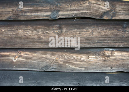 Closeup of weathered wall made from dark brown boards of wood Stock Photo