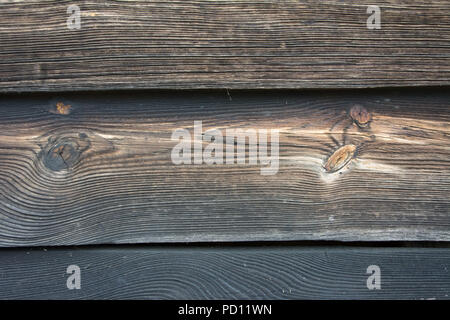 Closeup of weathered wall made from boards of wood with beautiful grain and knots Stock Photo