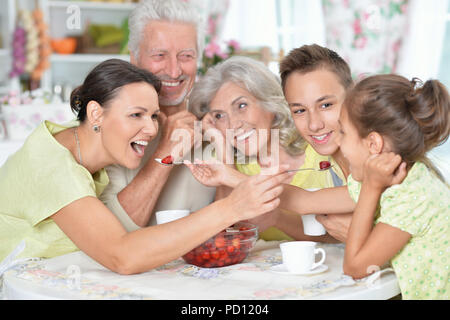 Big happy family eating Stock Photo