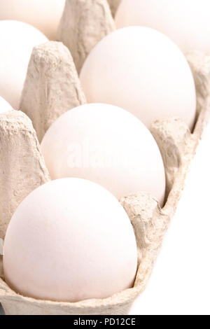 white eggs in packing closeup Stock Photo