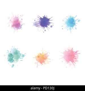Set of vector watercolor splash blots. Multicolored paint stains collection. Stock Vector