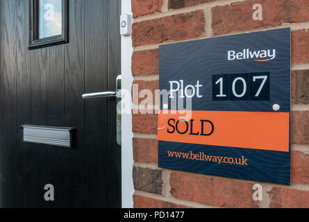 Sold sign on a new Bellway development housing estate plot Stock Photo