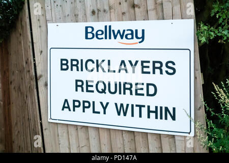 Bellway Homes advert for bricklayers Stock Photo
