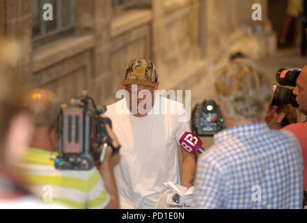 Palma de Mallorca, Spain. 04th Aug, 2018. Former professional cyclist Jan Ullrich in front of the courthouse. Credit: Kay Kirchwitz/STARPRESS/dpa - ACHTUNG: Nur mit vollständiger Nennung des vorstehenden Credits/dpa/Alamy Live News Stock Photo