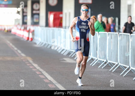 ExCel London, UK, 5th August 2018. Elite Men's race, Nathan Guerbeur (173, FRA) The Men's and Women's Elite races attract a high class field of international athletes. Now in its 22nd year, the AJ Bell London Triathlon is the world’s largest triathlon, this year welcoming over 10,000 triathletes and elite racers. Credit: Imageplotter News and Sports/Alamy Live News Stock Photo