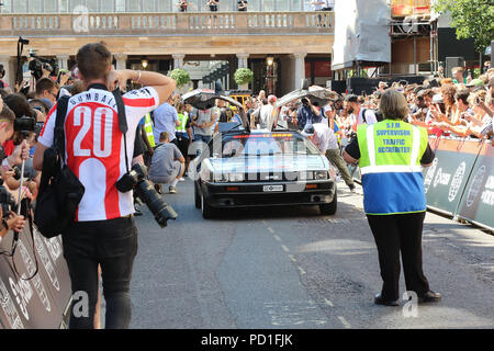 London, UK. 05th Aug, 2018. DeLorean DMC-12, Gumball 3000 launch and flag drop, Covent Garden, London, UK, 05 August 2018, Photo by Richard Goldschmidt, Celebs come together for an epic road trip driving from London to Tokyo in just 7 days to raise money for the Gumball 3000 Foundation to support a variety of youth-based projects in low-income communities. Credit: Rich Gold/Alamy Live News Stock Photo