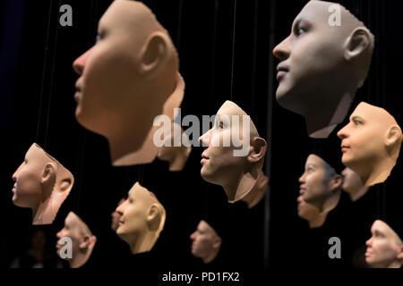Seattle, Washington: "Probably Chelsea" on display during the Seattle Art Fair at CenturyLink Field Event Center. The work, by artist Heather Dewey-Hagborg, consists of thirty different possible portraits of Chelsea Manning algorithmically-generated by an analysis of her DNA. Chelsea Manning provided DNA samples that were extracted and analyzed to create 3d printed life size models of her portrait. Founded in 2015 by Paul G. Allen, the annual exhibition includes galleries from all over the globe as well as Seattle’s Foster/White, Linda Hodges and many others. Stock Photo