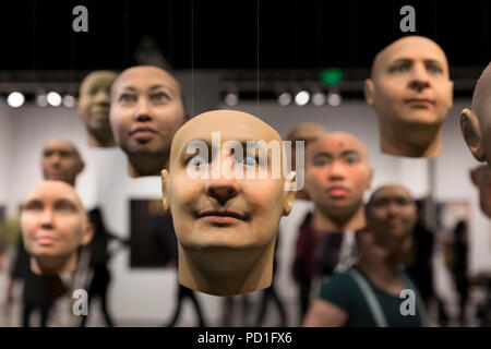 Seattle, Washington: "Probably Chelsea" on display during the Seattle Art Fair at CenturyLink Field Event Center. The work, by artist Heather Dewey-Hagborg, consists of thirty different possible portraits of Chelsea Manning algorithmically-generated by an analysis of her DNA. Chelsea Manning provided DNA samples that were extracted and analyzed to create 3d printed life size models of her portrait. Founded in 2015 by Paul G. Allen, the annual exhibition includes galleries from all over the globe as well as Seattle’s Foster/White, Linda Hodges and many others. Stock Photo