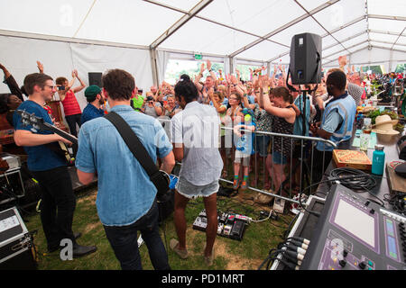 Cambridge, UK. 5th August, 2018. Darlingside perform a secret show in one of the bars at the Cambridge Folk Festival 2018. Richard Etteridge / Alamy Live News Stock Photo