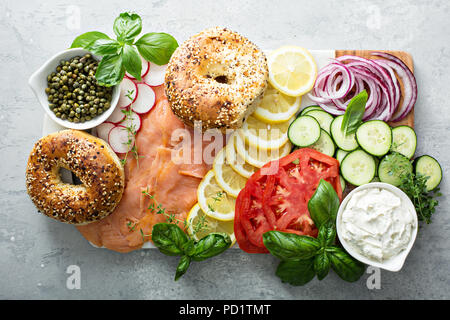 Bagels and lox platter Stock Photo