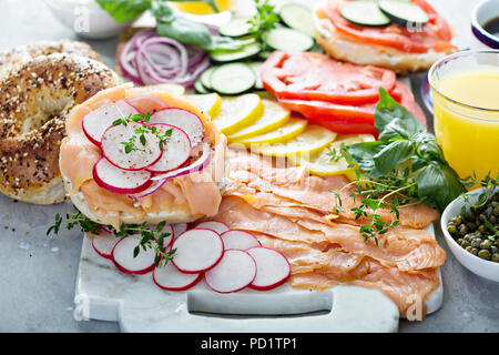 Bagels and lox platter Stock Photo