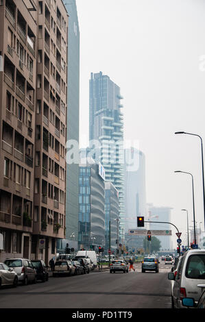 Streets of Milan - office buildings and traffic Stock Photo