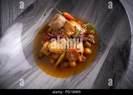 Madrid style modern callos tripe stew from Spain tapas Stock Photo