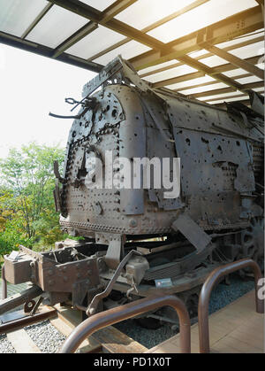 PAJU, SOUTH KOREA - SEPTEMBER 26, 2017: Old rusted steam locomotive from the Gyeongui Line which used to run to North Korea, now parked on display at  Stock Photo