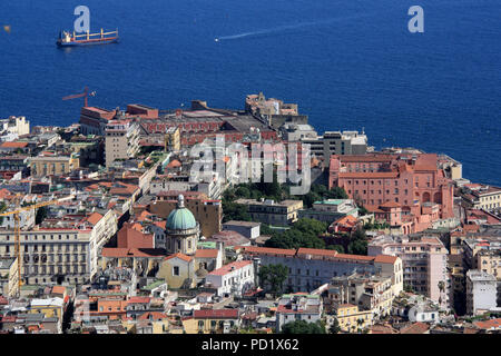 Stunning view of Napoli and the Basilica di Santa Maria degli Angeli a Pizzofalcone, seen from the Castel Sant'Elmo in Naples, Italy Stock Photo