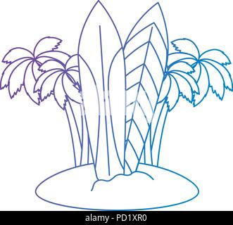 tree palms with surfboards scene Stock Vector