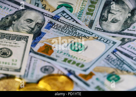 USA 100 dollar bill American Dollars Cash Money. One Hundred Dollar Banknotes Stock Photo