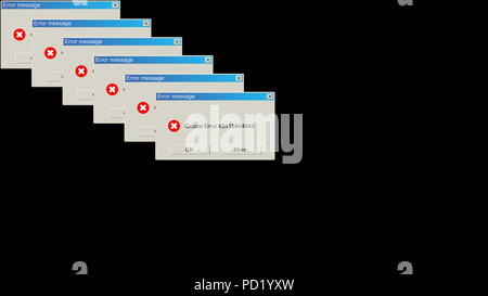 Many windows with critical error notification, problem warning backdrop, computer generated abstract background, 3d rendering Stock Photo