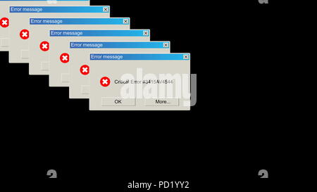 Many windows with critical error notification, problem warning backdrop, computer generated abstract background, 3d rendering Stock Photo