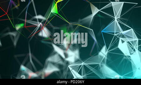 Abstract triangulation plexus with connections in space, background with connecting dots and lines, 3d render Stock Photo