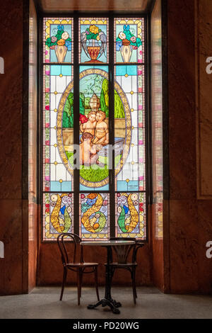 Stained glass window of 1930's style in Lucerna Palace shopping mall in Prague, Czech Republic Stock Photo