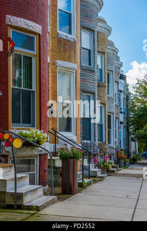 Colorful row houses in Hampden, Baltimore, Maryland Stock Photo