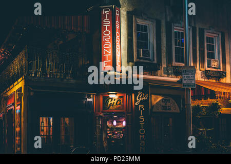 Little Italy at night, in Baltimore, Maryland Stock Photo