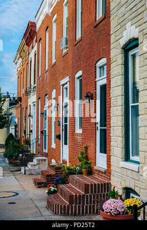 Row houses in Federal Hill, Baltimore, Maryland Stock Photo
