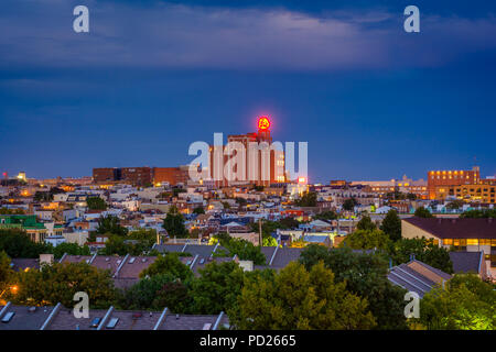 View of the Natty Boh Tower at night in Canton, Baltimore, Maryland Stock Photo