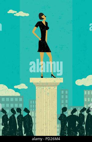 Business Leader Business people looking up at their leader. The leader & column and background are on separately labeled layers. Stock Vector