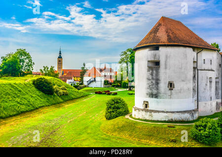 Scenic view at old historical sightseeing points in town Varazdin, former capital city of Croatia. Stock Photo